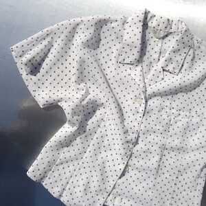 Vintage Cropped Polka Dot Short Sleeve Button Up Top